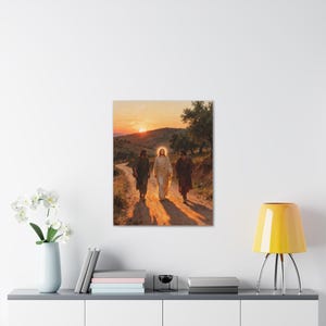 Road to Emmaus Canvas Wall Art | Luke 24:32 Did Not Our Hearts Burn, Christian Journey Painting, Faith Gift zdjęcie 11