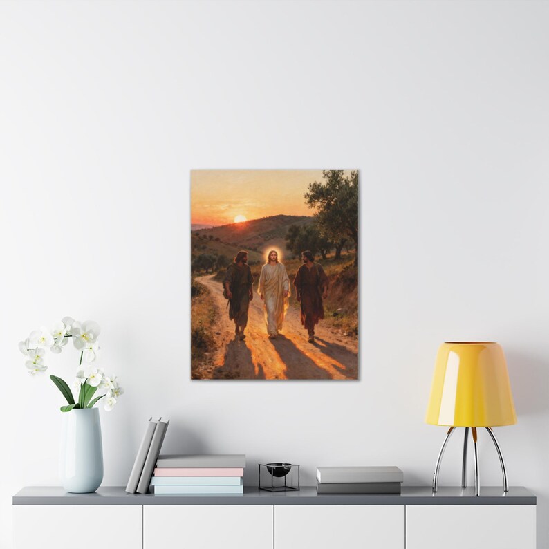 Road to Emmaus Canvas Wall Art | Luke 24:32 Did Not Our Hearts Burn, Christian Journey Painting, Faith Gift zdjęcie 11