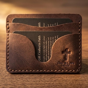God Is Love Leather Card Holder Wallet — Christian Gift, Full-Grain Cowhide, Jordan Brown bild 1