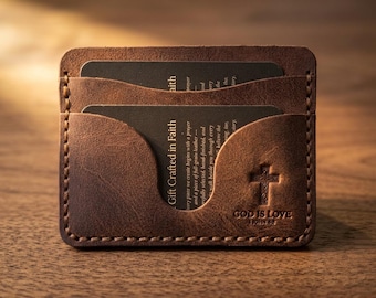 God Is Love Leather Card Holder Wallet — Christian Gift, Full-Grain Cowhide, Jordan Brown