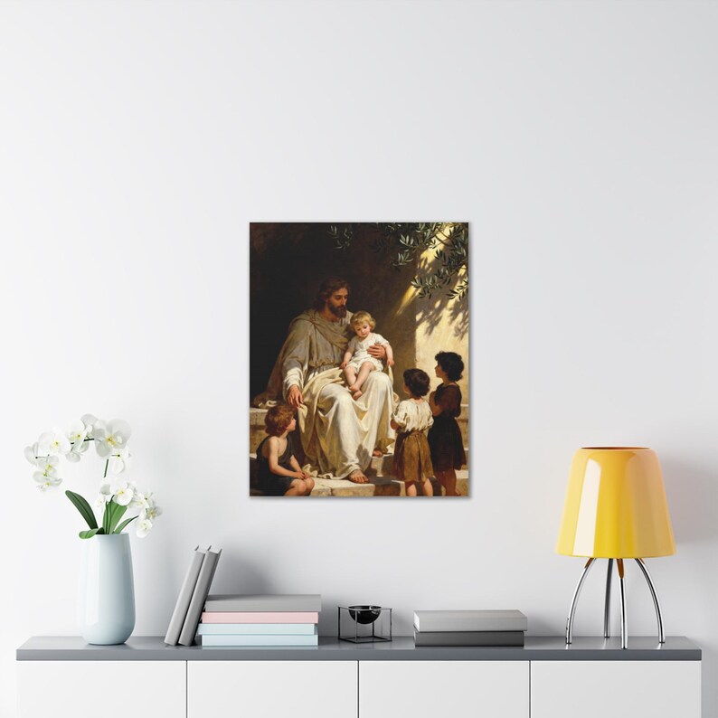 Cuadro decorativo «Dejen venir a los niños» / Jesús con los niños, Marcos 10:14. Decoración cristiana para guardería, regalo de bautismo. imagen 11