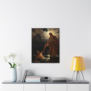 Walking on Water Canvas Wall Art | Jesus and Peter, Christian Wall Decor, Matthew 14:29 Faith Over Fear Art, Faith Gift image 11