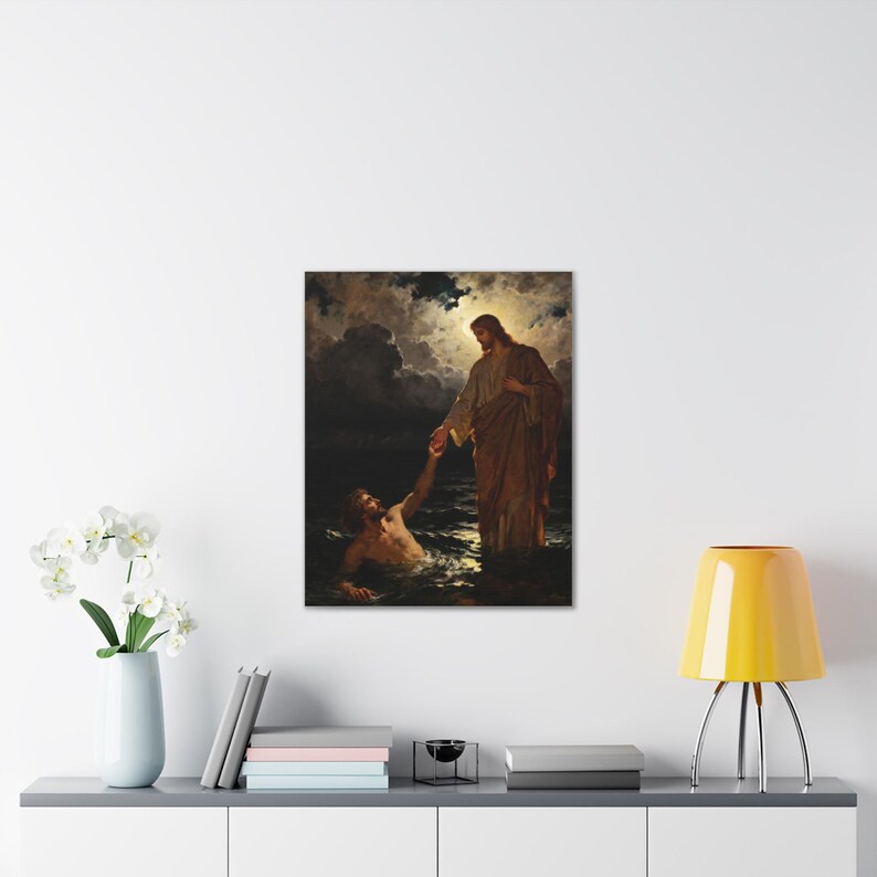 Walking on Water Canvas Wall Art | Jesus and Peter, Christian Wall Decor, Matthew 14:29 Faith Over Fear Art, Faith Gift image 11