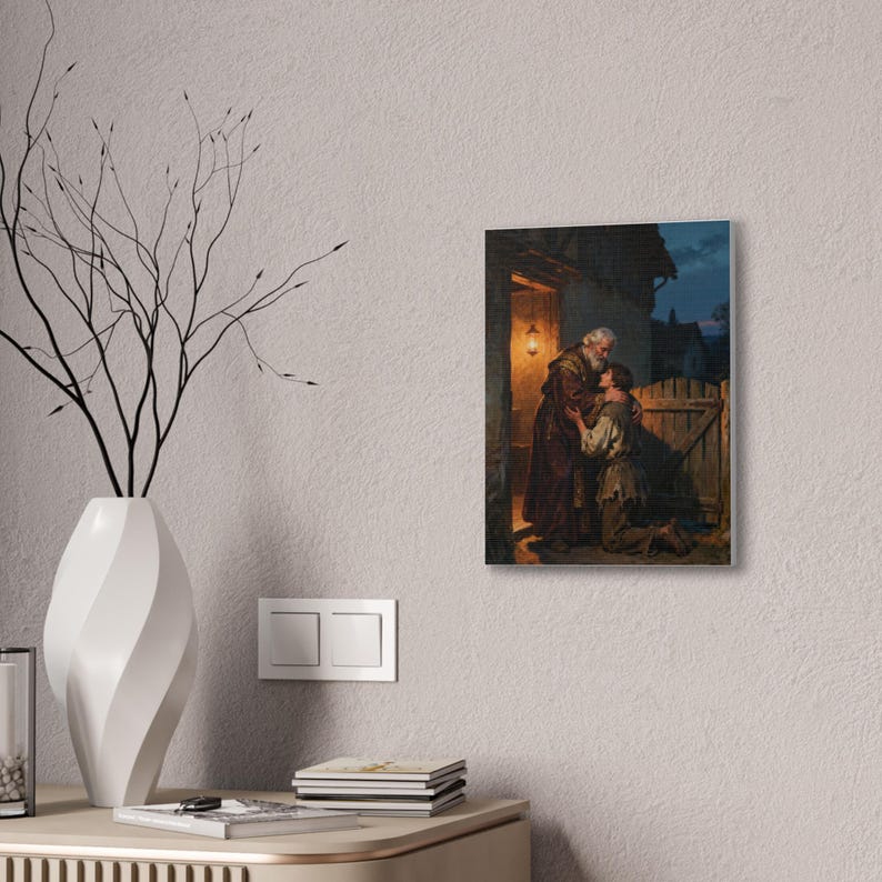 The Prodigal Son Canvas Wall Art | Father's Embrace, Luke 15:20 Forgiveness Christian Decor, Reconciliation Faith Gift zdjęcie 4