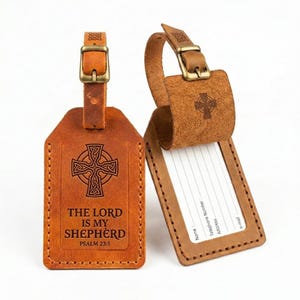 The Lord is My Shepherd Leather Luggage Tag — Christian Gift, Full-Grain Cowhide, Jordan Brown image 5