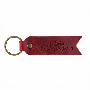 The Lord Is My Shepherd Leather Flat Keychain — Christian Gift, Full-Grain Cowhide, Pentecost Red image 3