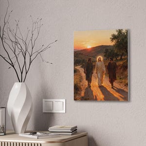 Road to Emmaus Canvas Wall Art | Luke 24:32 Did Not Our Hearts Burn, Christian Journey Painting, Faith Gift zdjęcie 8