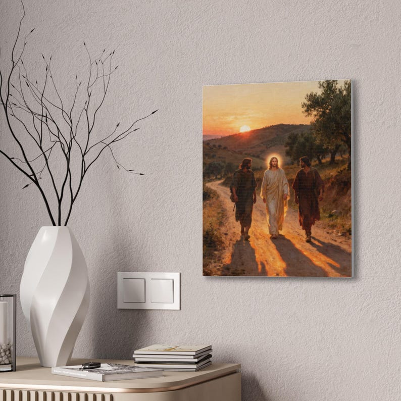 Road to Emmaus Canvas Wall Art | Luke 24:32 Did Not Our Hearts Burn, Christian Journey Painting, Faith Gift zdjęcie 8