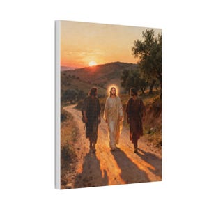 Road to Emmaus Canvas Wall Art | Luke 24:32 Did Not Our Hearts Burn, Christian Journey Painting, Faith Gift zdjęcie 2