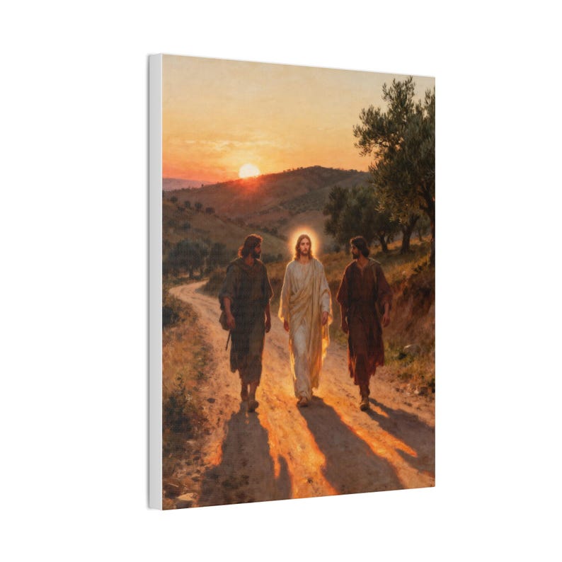 Road to Emmaus Canvas Wall Art | Luke 24:32 Did Not Our Hearts Burn, Christian Journey Painting, Faith Gift zdjęcie 2