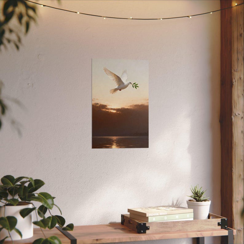 Dove and Olive Branch Poster | Peace Christian Wall Art, Genesis 8:11 Minimalist Scripture Print, Baptism Gift Decor image 5