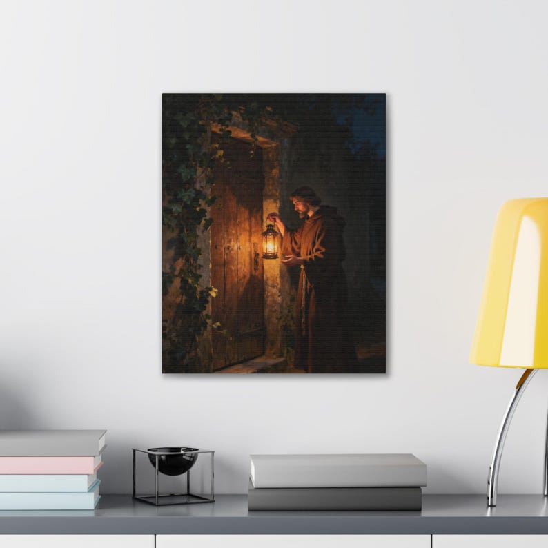 Behold I Stand at the Door Canvas Wall Art | Revelation 3:20, Christian Wall Decor, Lantern Art, Faith Gift for Home image 7