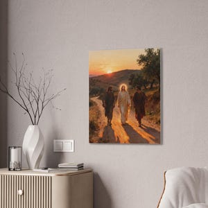 Road to Emmaus Canvas Wall Art | Luke 24:32 Did Not Our Hearts Burn, Christian Journey Painting, Faith Gift zdjęcie 12