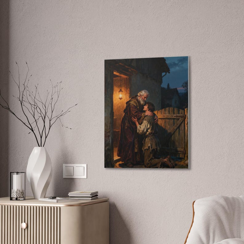 The Prodigal Son Canvas Wall Art | Father's Embrace, Luke 15:20 Forgiveness Christian Decor, Reconciliation Faith Gift zdjęcie 12