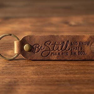 Be Still and Know Leather Flat Keychain — Christian Gift, Full-Grain Cowhide, Jordan Brown