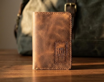I Will Fear No Evil Leather Passport Holder — Christian Gift, Full-Grain Cowhide, Jordan Brown