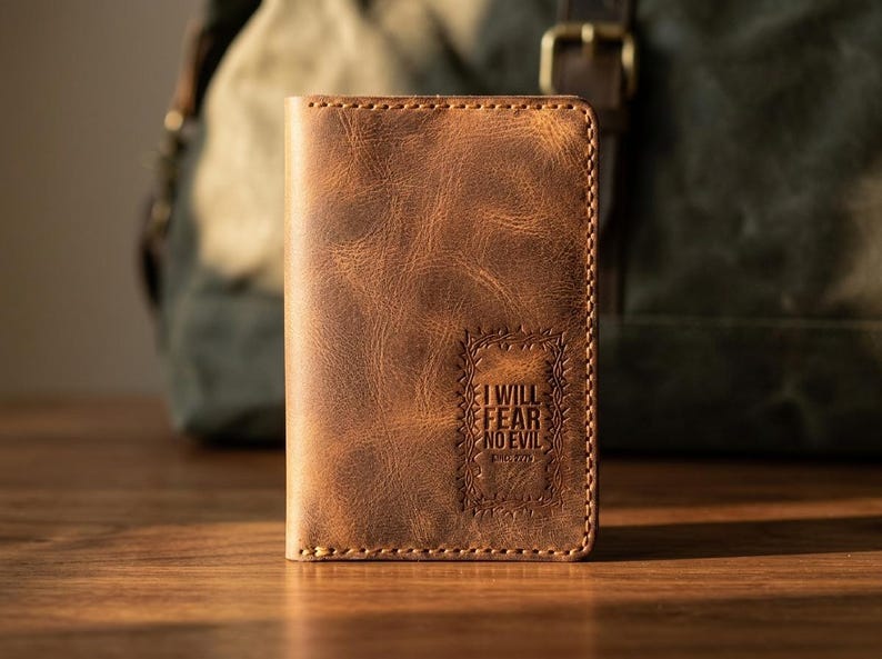 I Will Fear No Evil Leather Passport Holder — Christian Gift, Full-Grain Cowhide, Jordan Brown image 1