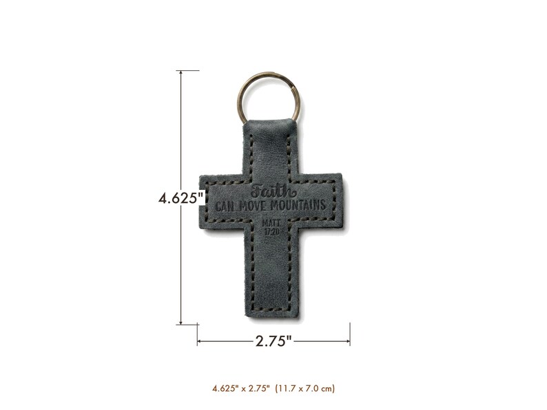Faith Can Move Mountains Leather Cross Keychain — Christian Gift, Full-Grain Cowhide, Eden Green image 5