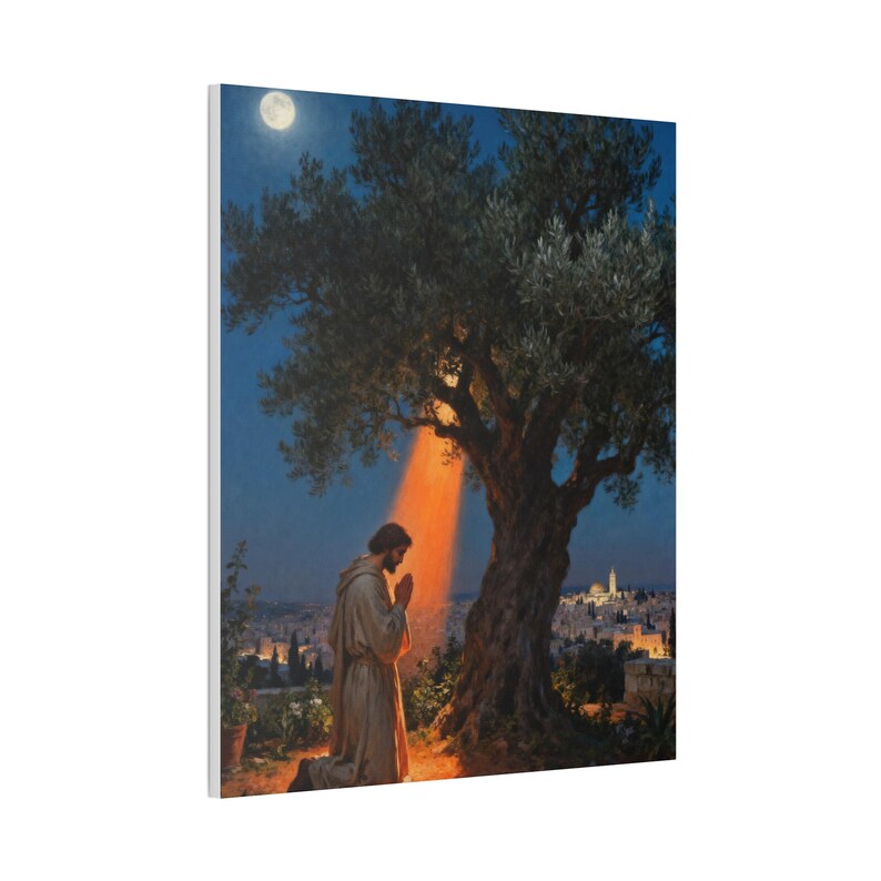 Garden of Gethsemane Canvas Wall Art | Luke 22:41 Jesus Praying at Night, Not My Will Painting, Christian Gift Bild 10