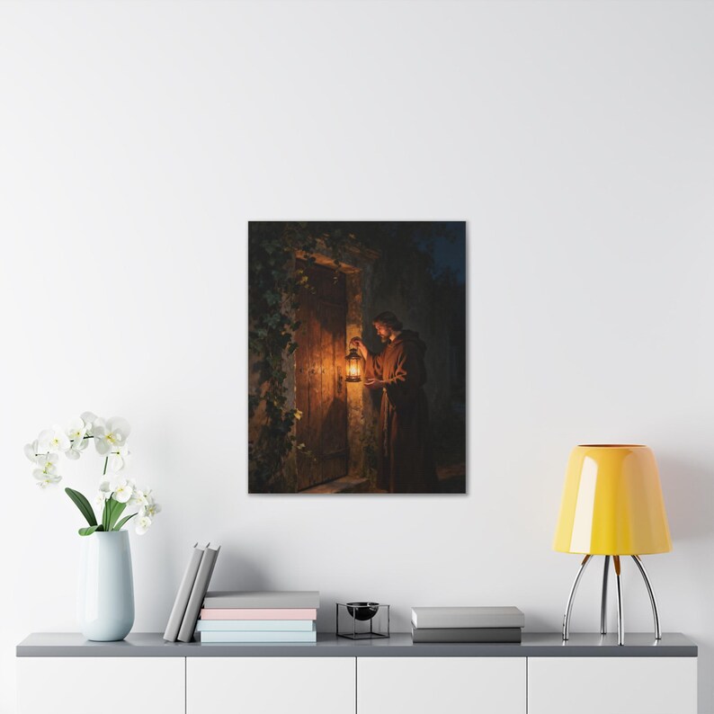 Behold I Stand at the Door Canvas Wall Art | Revelation 3:20, Christian Wall Decor, Lantern Art, Faith Gift for Home image 11