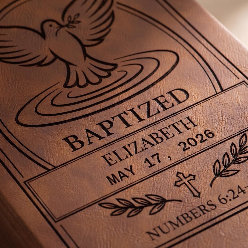 Baptized Dove Engraving Journal | Vegan Leather Personalized Baptism Journal image 2