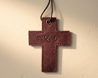 Trust in the Lord Leather Wall Cross — Christian Gift, Full-Grain Cowhide, Pentecost Red
