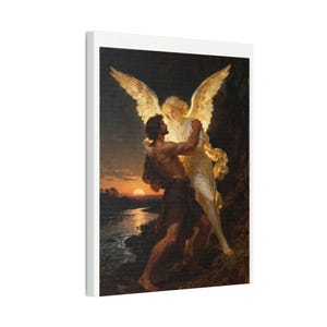 Jacob Wrestling the Angel Canvas | Genesis 32 Wall Art, I Will Not Let Go, Christian Gift for Men, Perseverance Art image 2