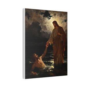 Walking on Water Canvas Wall Art | Jesus and Peter, Christian Wall Decor, Matthew 14:29 Faith Over Fear Art, Faith Gift image 2