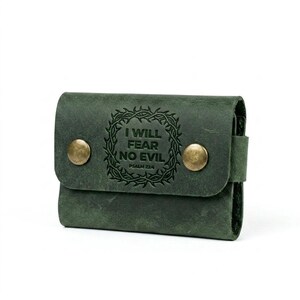 Full-Grain Leather Card Holder – Psalm 23:4 Snap Wallet image 4