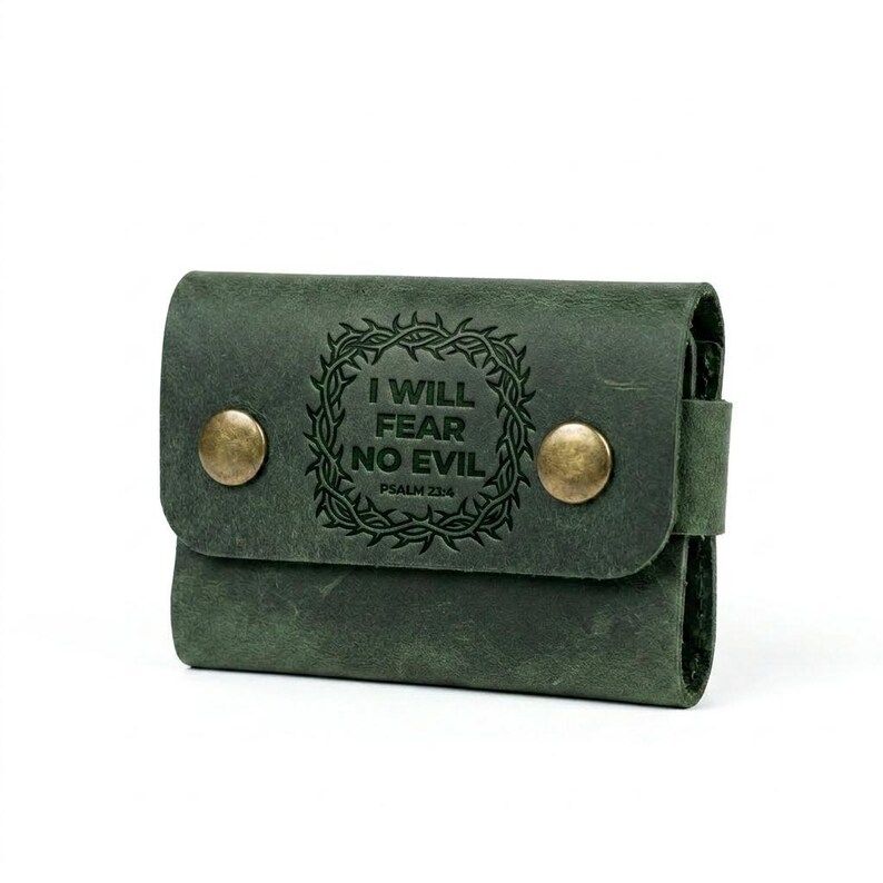 Full-Grain Leather Card Holder – Psalm 23:4 Snap Wallet image 4