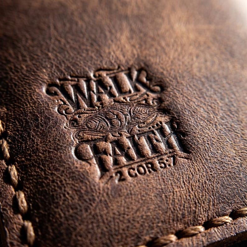 Walk by Faith Leather Vertical Card Holder — Christian Gift, Full-Grain Cowhide, Jordan Brown image 3