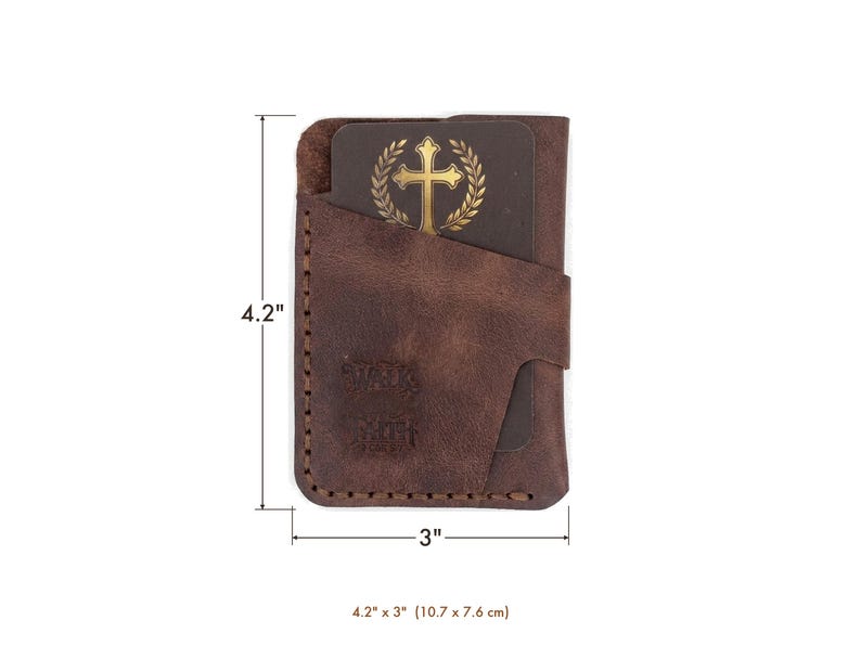 Walk by Faith Leather Vertical Card Holder — Christian Gift, Full-Grain Cowhide, Jordan Brown image 6