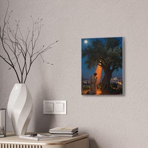 Garden of Gethsemane Canvas Wall Art | Luke 22:41 Jesus Praying at Night, Not My Will Painting, Christian Gift Bild 4