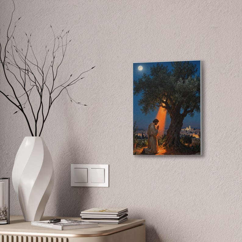 Garden of Gethsemane Canvas Wall Art | Luke 22:41 Jesus Praying at Night, Not My Will Painting, Christian Gift Bild 4