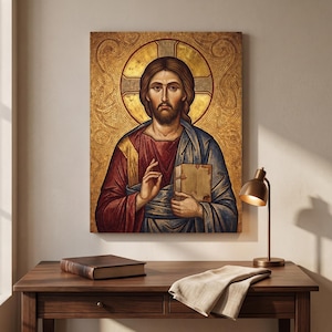 Christ Pantocrator Icon Canvas Stretched | Religious Wall Art