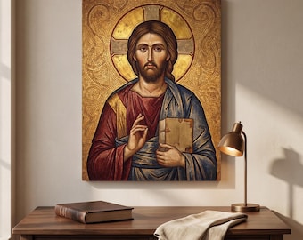 Christ Pantocrator Icon Canvas Stretched | Religious Wall Art
