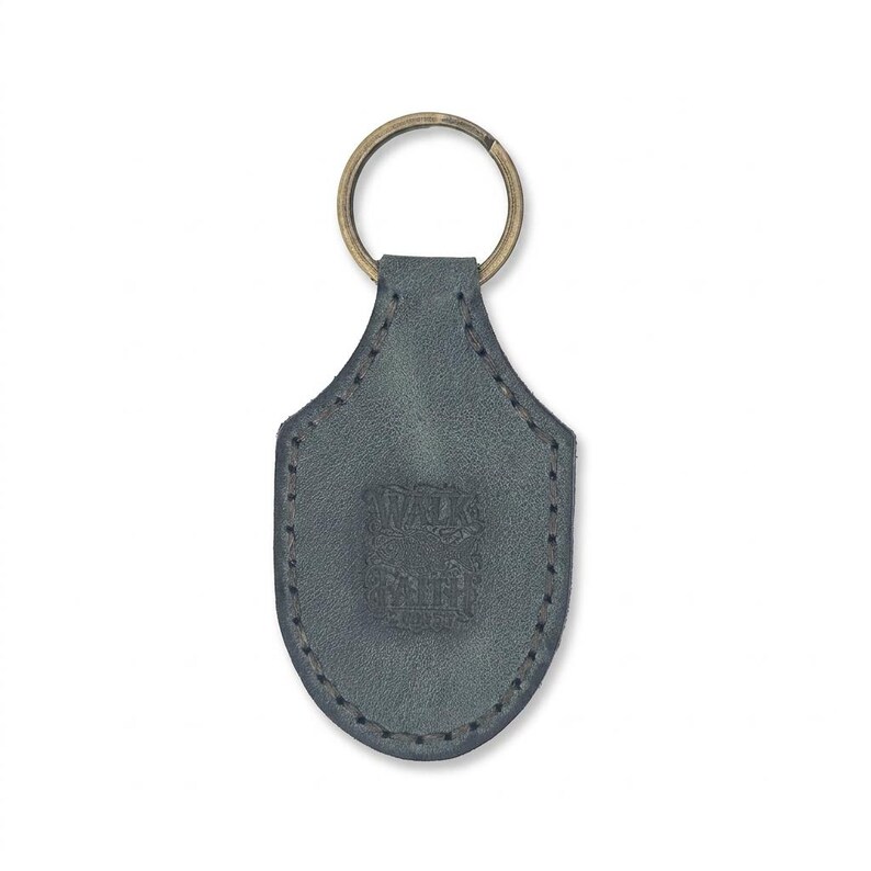 Walk by Faith Leather Stitched Keychain — Christian Gift, Full-Grain Cowhide, Eden Green image 2