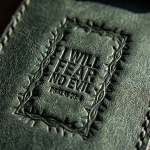Full-Grain Leather Pen Sleeve – Psalm 23:4 Embossed, Eden Green Cowhide image 3