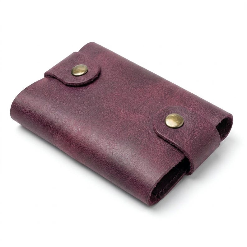 Walk by Faith Leather Snap Card Holder — Christian Gift, Full-Grain Cowhide, Pentecost Red image 4