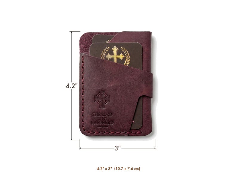 The Lord Is My Shepherd Leather Vertical Card Holder — Christian Gift, Full-Grain Cowhide, Pentecost Red imagen 6