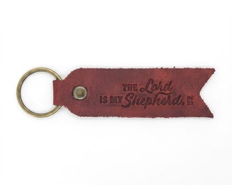 Pastor Appreciation Gift, The Lord Is My Shepherd Leather Keychain, Christian Gift for Pastor or Minister, Full Grain Leather