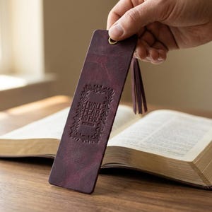 I Will Fear No Evil Leather Bookmark – Full-Grain Cowhide Bible Verse Tassel image 2
