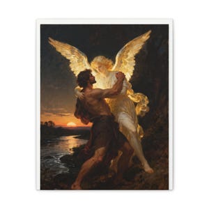 Jacob Wrestling the Angel Canvas | Genesis 32 Wall Art, I Will Not Let Go, Christian Gift for Men, Perseverance Art image 5