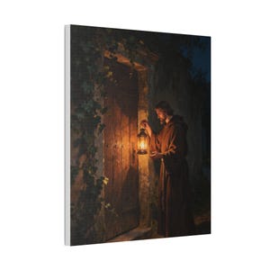 Behold I Stand at the Door Canvas Wall Art | Revelation 3:20, Christian Wall Decor, Lantern Art, Faith Gift for Home image 6
