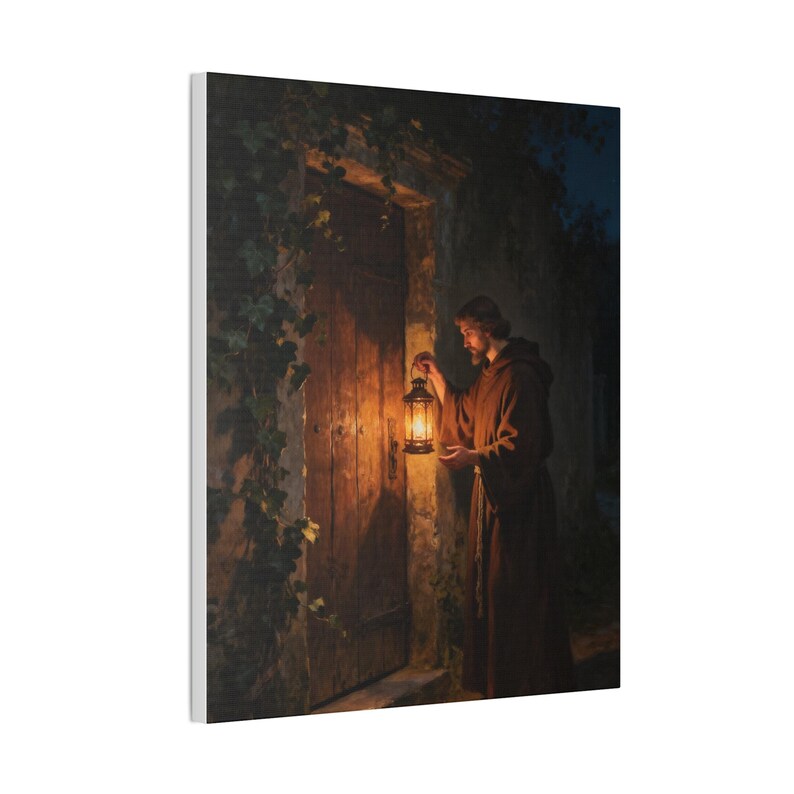 Behold I Stand at the Door Canvas Wall Art | Revelation 3:20, Christian Wall Decor, Lantern Art, Faith Gift for Home image 6