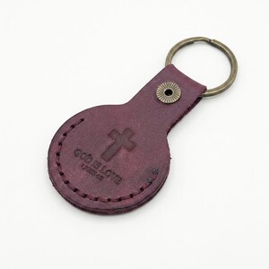 God is Love Leather AirTag Keychain — Christian Gift, Full-Grain Cowhide, Pentecost Red image 2