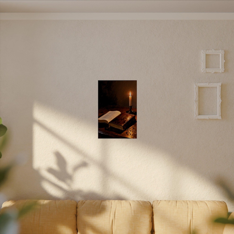 Open Bible Poster | Candlelit Scripture Still Life, Psalm 119:105 Lamp Unto My Feet Wall Art, Bible Study Gift Print image 9