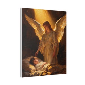 Guardian Angel Canvas Wall Art | Sleeping Child Nursery Decor, Psalm 91:11 Christian Baby Gift, Baptism Keepsake Art afbeelding 6