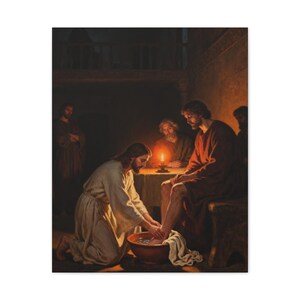 Jesus Washing Feet Canvas Wall Art | John 13:14 Servant Leadership Gift, Foot Washing Painting, Pastor Appreciation image 9