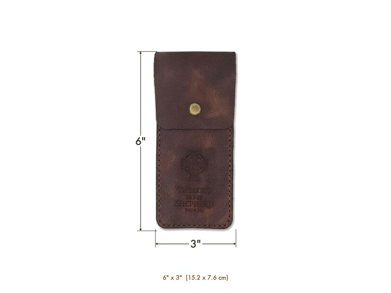 The Lord Is My Shepherd Leather Pen Sleeve Case — Christian Gift, Full-Grain Cowhide, Jordan Brown image 6
